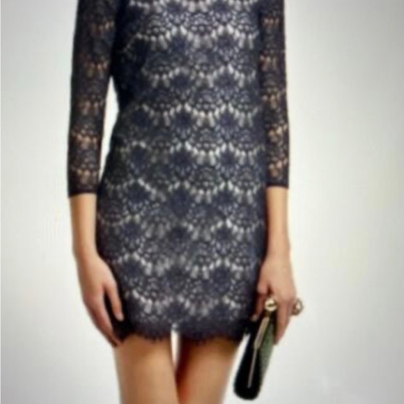 Tibi eyelash lace overlay navy mini cocktail evening dress size 6 - Picture 4 of 8